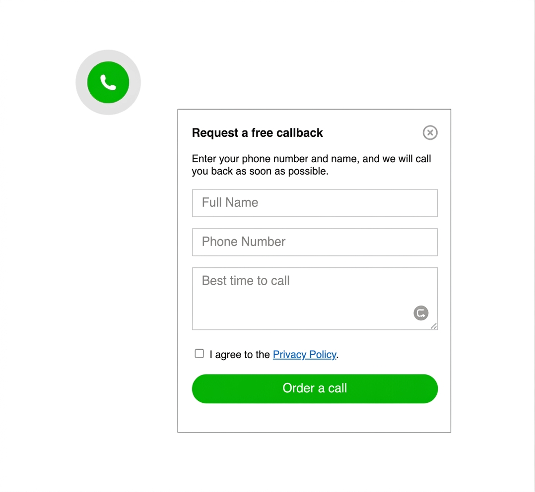 Website callback widget example